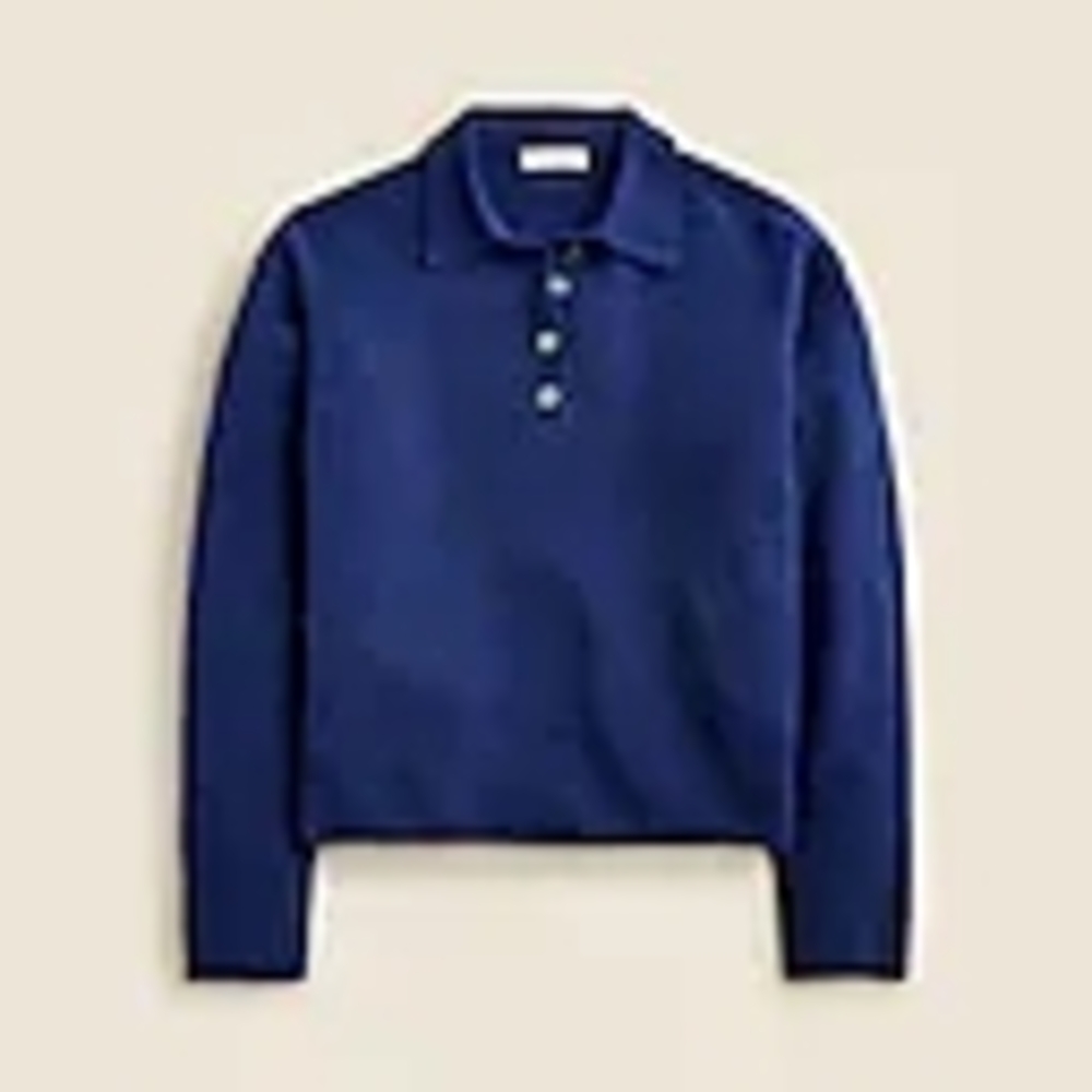 Blue Knit Jersey Top with Classic Collar